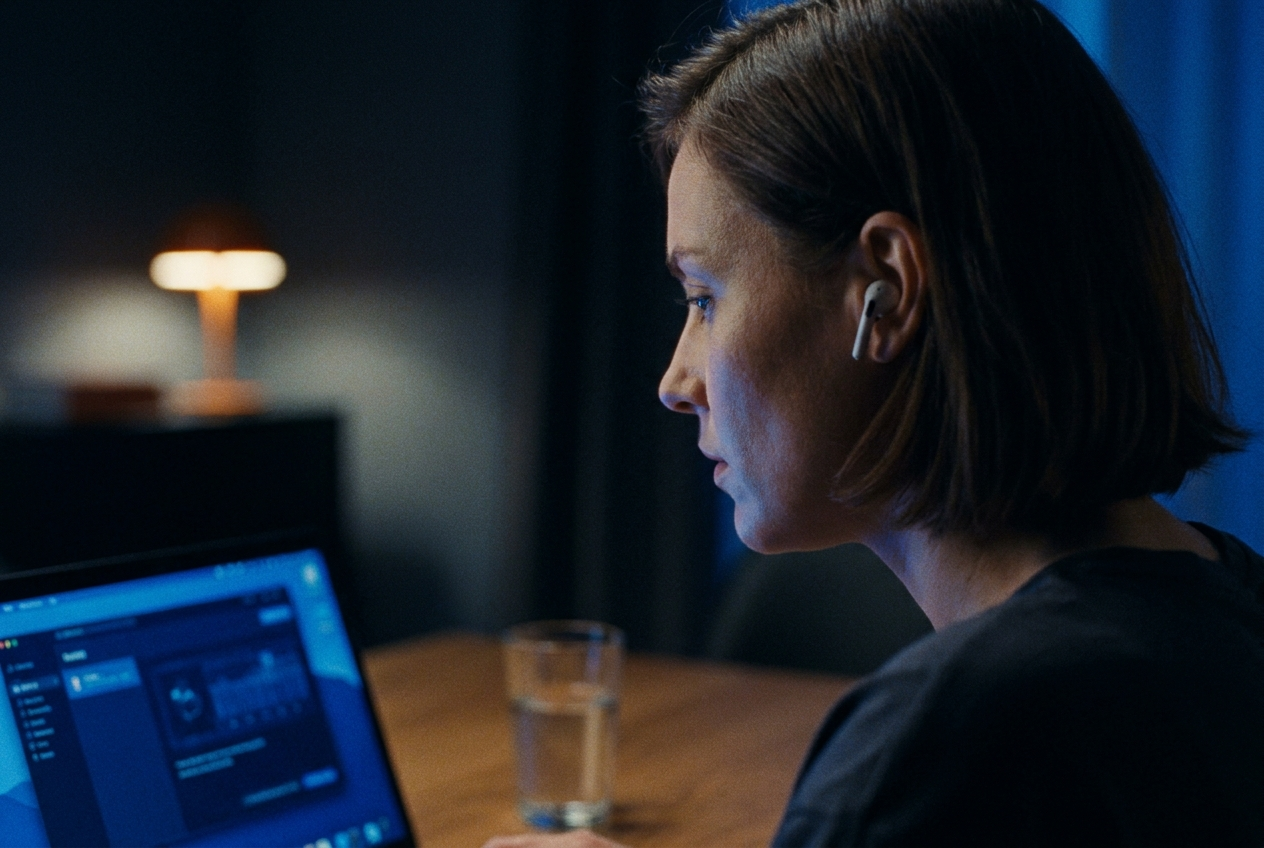 Watching an online lecture with one earbud in