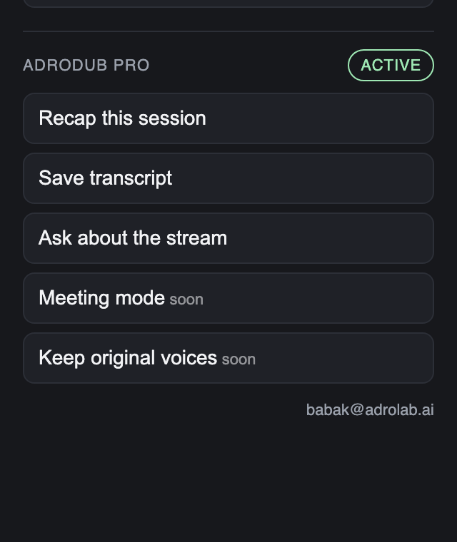 The ADRODUB panel showing the Pro tools